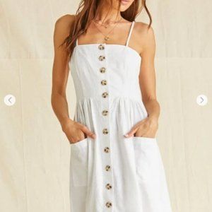NWT Linen white Button-Front Cami Mini midi Dress